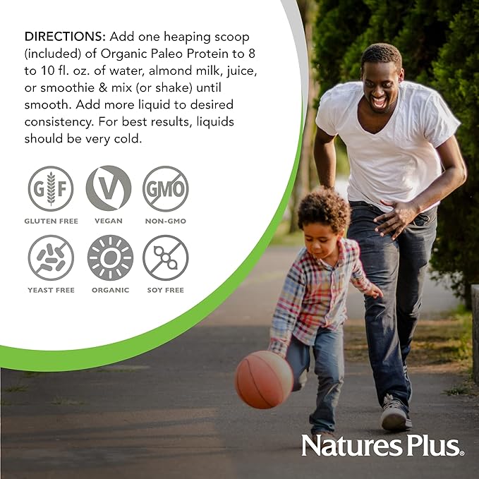 NaturesPlus Organic Paleo Protein - 1.49 lbs, 20 g Protein, Vegan Protein Powder - Unflavored, Unsweetened - Certified Organic High Protein Energy Protein - Vegetarian, Gluten-Free - 15 Servings