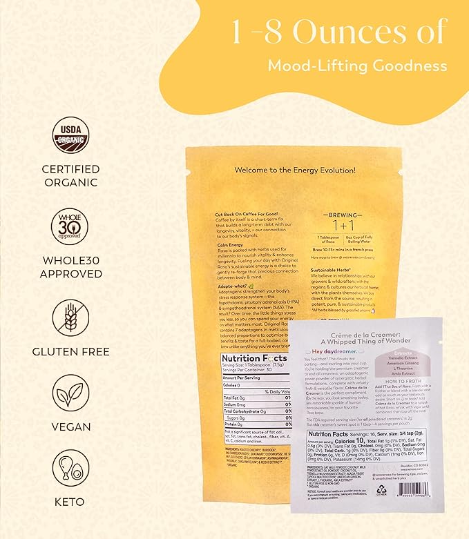 RASA Original Adaptogenic Coffee Alternative & Crème de la Creamer Bundle | Ayurveda Mushroom Wellness Tonic & Adaptogen Powdered Non-Dairy Creamer with MCT Oil — Vegan, Whole 30, Keto (30 Servings)