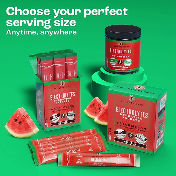 KEY NUTRIENTS Ultimate Hydration & Energy Bundle: Variety Pack 5 Flavor Multivitamin Electrolyte Powder 10 Pack & Watermelon Electrolyte 20 Packet – Sugar-Free, Zero Calories