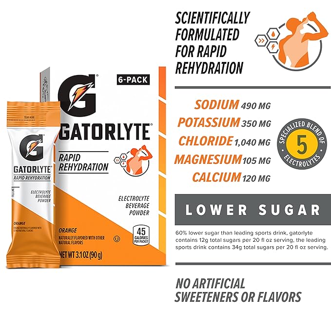 Gatorade Gatorlyte Powder Orange, 16.9oz (Pack of 6)