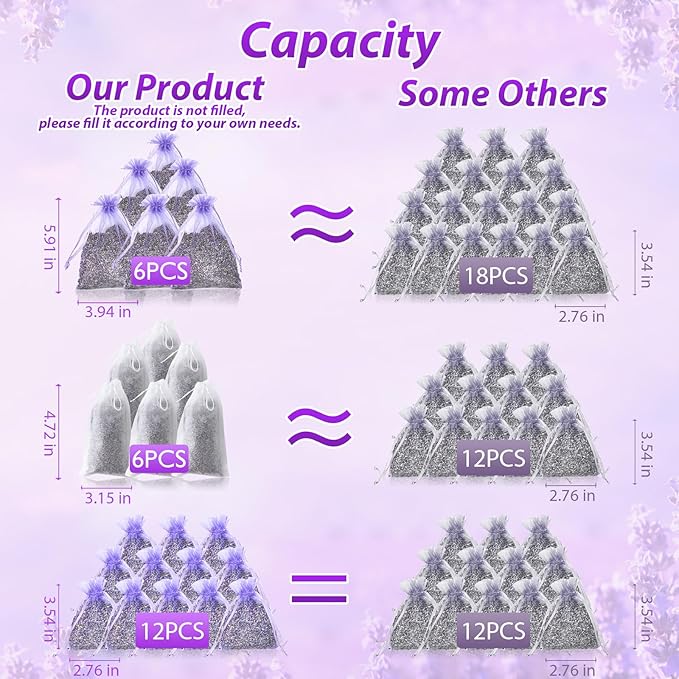 Dried Lavender Sachets for Drawers and Closets, Long-Lasting Air Freshener Bags (24 Bags), Home Fragrance Sachets for Wardrobes,Cars