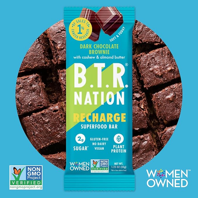 B.T.R. Nation Vegan Keto Superfood Protein Bars - Brownie RECHARGE | 4 Bars | Low Carb, Plant Based, and Gluten Free, Free of Sugar Alcohols and Boosted with Powerful Superfoods!