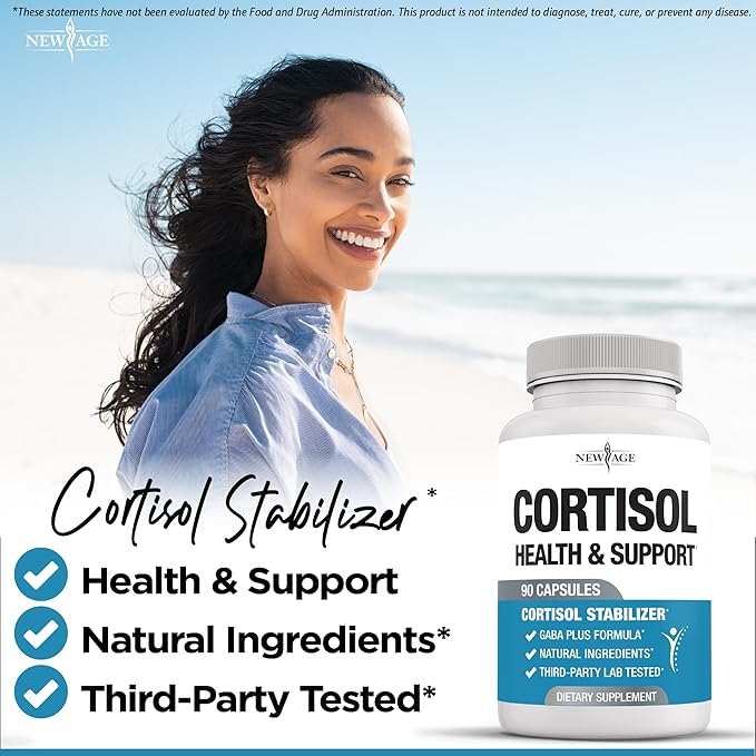 NEW AGE Cortisol Supplement for Women - Cortisol Detox Manager Reducer - Ashwagandha, GABA, 5 HTP, L-Tryptophan, L-Theanine - 270 Count