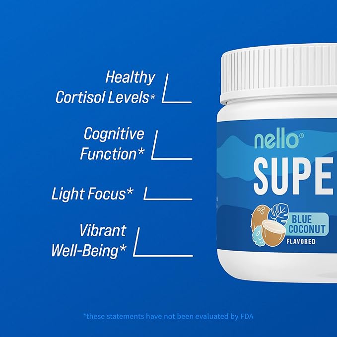 Supercalm Powdered Drink Mix, Blue Coconut, L Theanine, Ksm-66 Ashwagandha, Magnesium Glycinate, Vitamin D 3, Supplements for Relaxation & Focus, No Sugar, Non GMO, On The Go, 30 Srvgs
