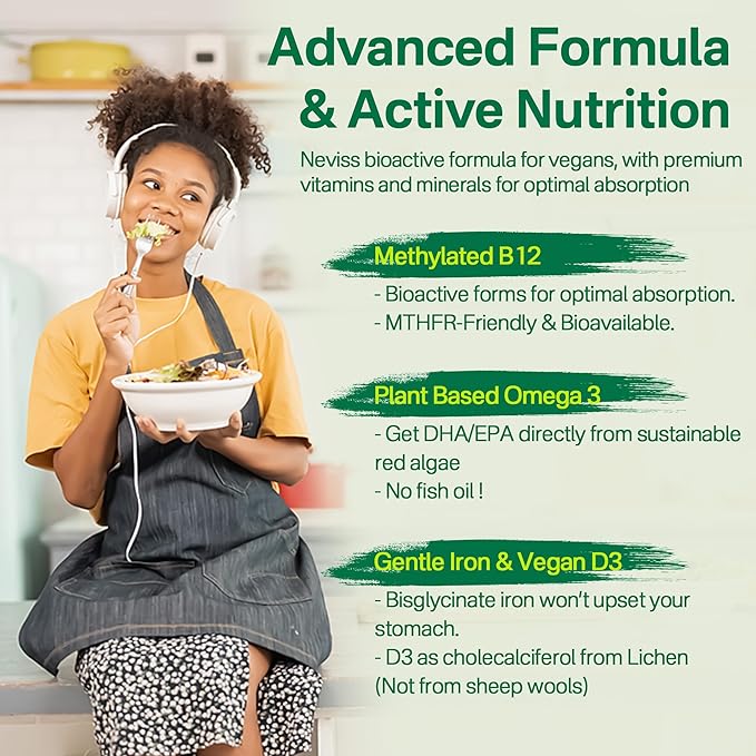 Vegan Multivitamin for Women & Men (Made in USA) w/ Methyl B12, D3 K2, Plant Based Omega 3 (DHA+EPA), Iron, Choline, Zinc, Whole Food Daily Vitamins Gummies for Vegans & Vegetarians, Sugar Free, 60Cts