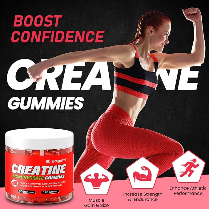 Creatine Monohydrate Gummies 5g for Men Women,Sugar Free Chewables Creatine Pre-Workout for Muscle Strength, Watermelon Flavor, 120 Count