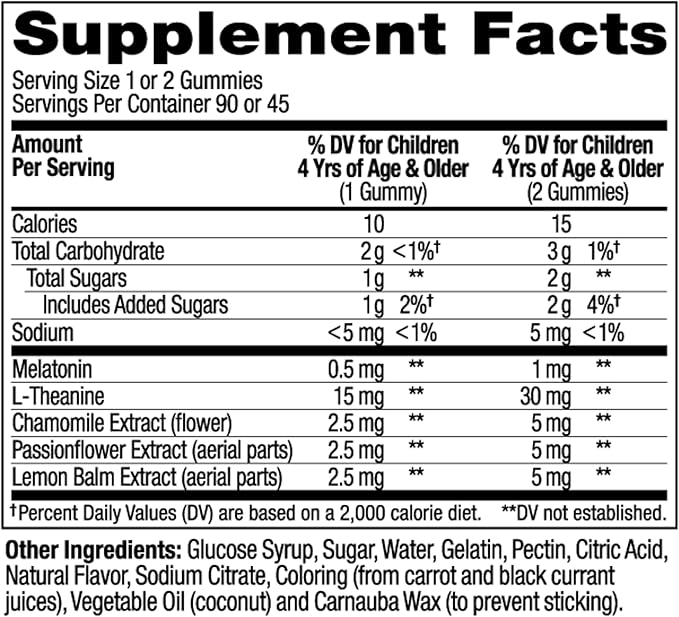 OLLY Kids Sleep Gummy, Occasional Sleep Support, 0.5mg Melatonin, L Theanine, Chamomile, and Lemon Balm Extracts, Childrens Chewable Supplement, Raspberry Flavor - 90 Count