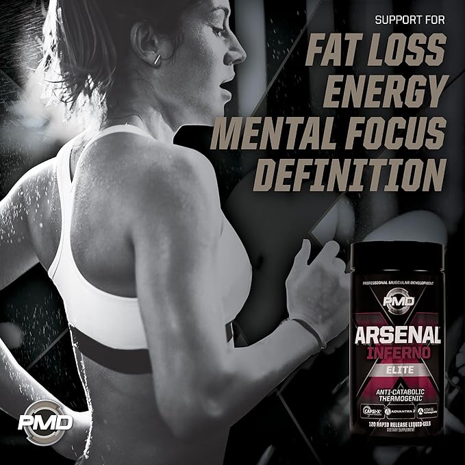 PMD Sports Arsenal X Inferno Superior Fast-Acting Liquid Gel Thermogenic Dietary Supplement - Fat Burner and Muscle Maintenance - Increase Metabolism and Energy Booster - 120 Liquid Gels