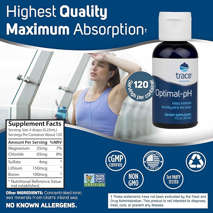 Trace Minerals Optimal-pH - Concentrated Ionic Mineral Supplement for Digestive & Immune Health - Digestion & pH Support Supplement with Magnesium & Boron - 1 fl oz (About 120 Servings)