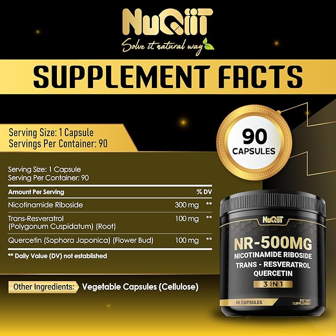NAD+ Supplement with Nicotinamide Riboside, Resveratrol, Quercetin - 90 Count - 90 Days Supply