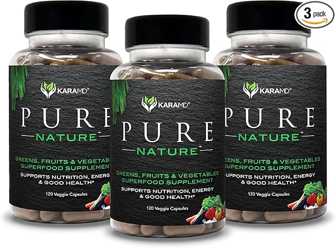 KaraMD Pure Nature | Greens, Fruit and Veggies Supplement | Vitamins, Fiber & Antioxidants | 20 Fruits and Vegetables Supplements for Energy & Digestion | Gluten Free & Vegan Friendly (3 Pack)