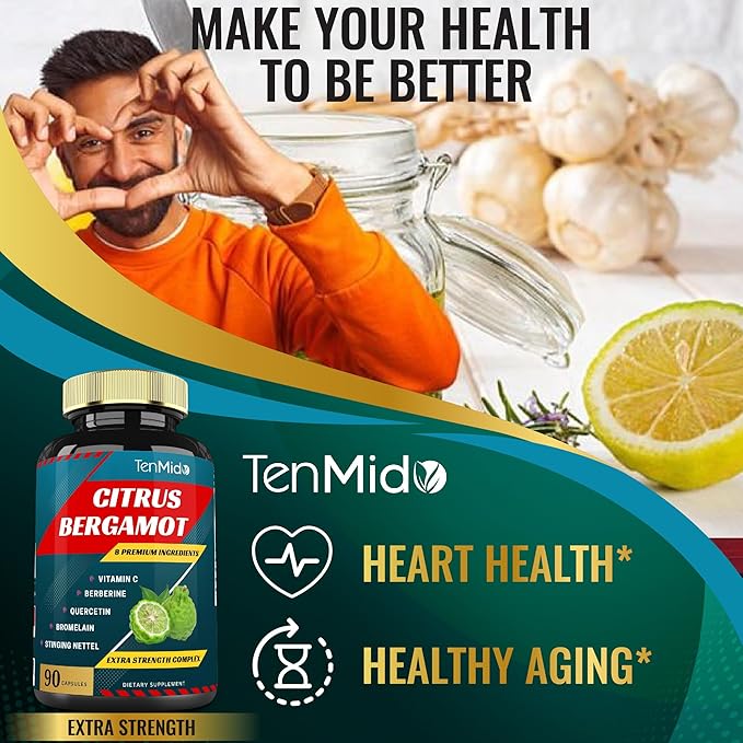 Citrus Bergamot Extract Capsules with VitaminC, Berberine, Quercetin, Bromelain, Echinacea, Black Pepper - 3 Months Supply, 90caps