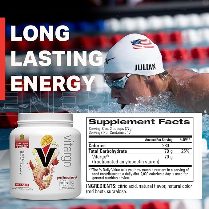 Vitargo Carbohydrate Powder, 2X Faster Muscle Glycogen Replenishment, 1.7 LB Fruit Punch, Pre, Intra & Post, Sugar-Free Complex Carb Powder for Recovery, Endurance & Muscle Gain, Made in USA