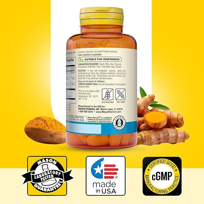 MASON NATURAL Magnesium & Vitamin D3 with Turmeric, 60 Day Supply Dietary Supplement with 500 mg Magnesium, 3000 IU Vitamin D3, and 150 mg Turmeric