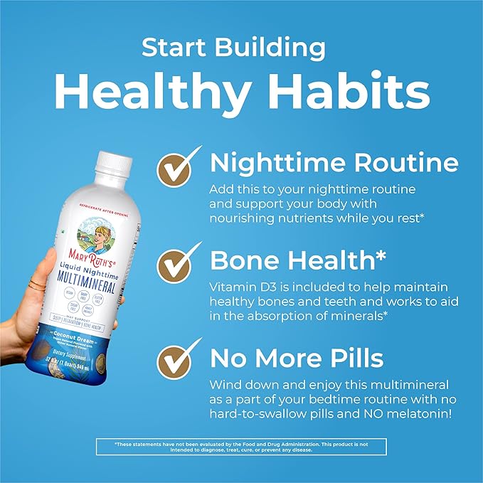 MaryRuth's Liquid Nighttime Multimineral | NO Melatonin | Bedtime Routine | Magnesium Citrate | Calcium | Zinc | Vitamin D3| Available in 4 Flavors | Vegan | Sugar Free | Gluten Free | 32 Oz
