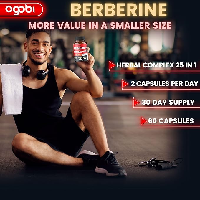 Premium Berberine Supplement with Ceylon, Ashwagandha, Turmeric, Milk Thistle, Elderberry & Black Pepper - Supports Immune System, Cardiovascular & Gastrointestinal - 60 Capsules