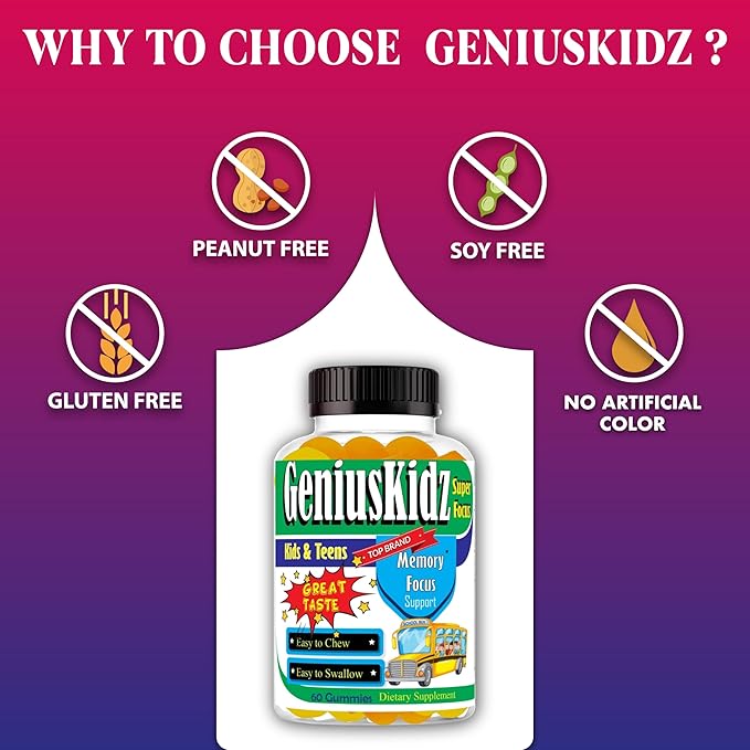 Celebrity Lifestyle Product Brain Support Focus Supplement for Kid and Teens Omega 3 Gummy Vitamin Memory and Attention, Brain Booster, Kid Focus Attention Supplement(1 Bottle) DHA 60ct