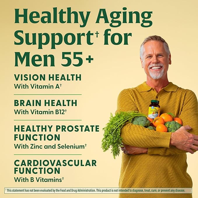 MegaFood Men's 55+ One Daily - Multivitamin for Men with Vitamin B12, C, D & Zinc - Optimal Aging & Immune Support Supplement - Vegetarian - Made Without 9 Food Allergens - 90 Tabs