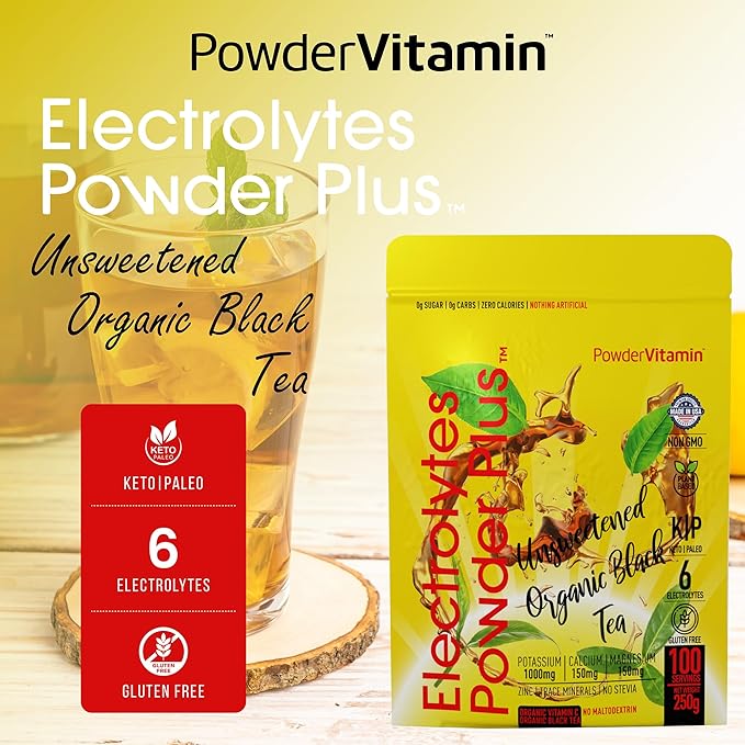 Electrolytes Powder Plus (100 Servings) Unsweetened Black Tea Electrolyte Powder Keto,SugarFree,Pink Himalayan Salt,1000mgPotassium,150mgCalcium,150mgMagnesium,Hydration Powder NO STEVIA