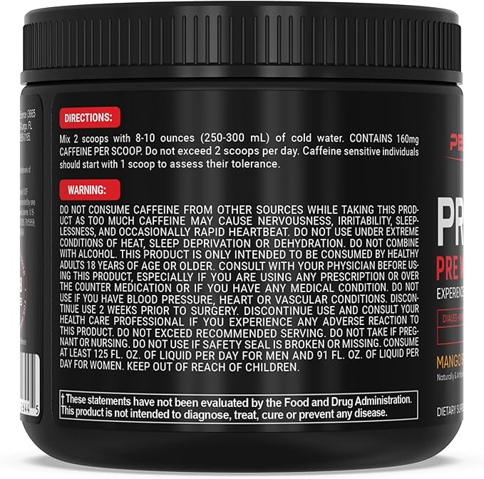 PEScience Prolific Energy Pre Workout – L Citrulline for Nitric Oxide, Rhodiola & CDP Choline Nootropic for Focus – Preworkout for Men & Women – 40 Scoops, Mango Splash