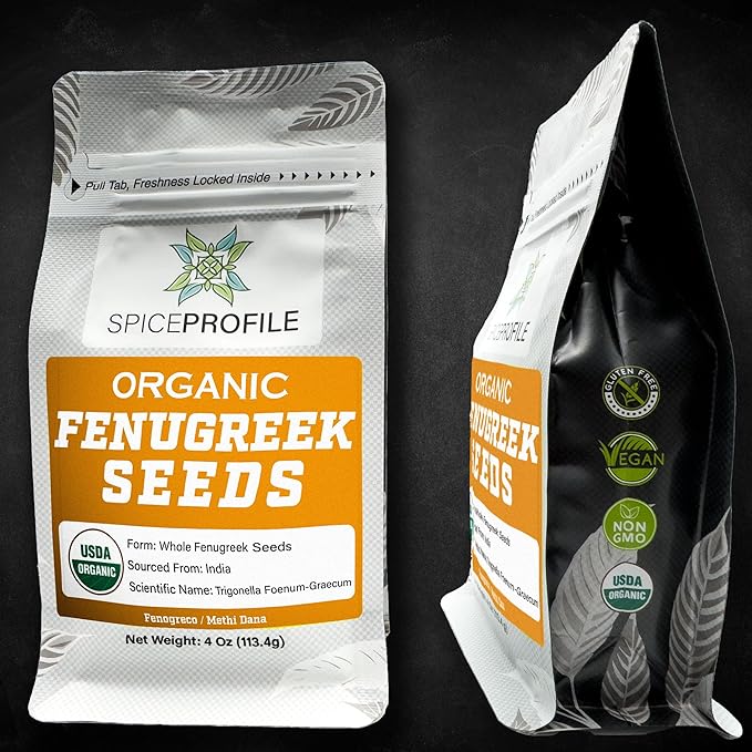 USDA Organic Fenugreek Seeds, Lab Tested for Heavy Metals, Resealable 4oz Pouch, Methi, Semillas de Fenogreco