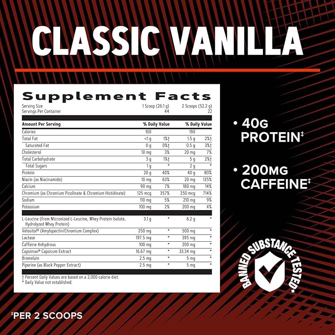 GNC AMP Wheybolic Ripped Protein Powder & Thermogenic Protein Supplement, Muscle Strength & Size, Energy & Endurance, 40g Protein, 6.2g Leucine, 15g EAA, Caffeine, Classic Vanilla, 22 Servings