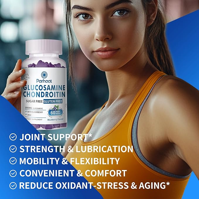 Glucosamine Chondroitin Gummies with MSM & Elderberry Extra Strength - Joint Support, Antioxidant Immune Support Supplement for Adults, Men & Women.Blueberry-2pack