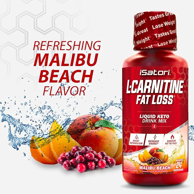 iSatori L-Carnitine 1500, Triple-Blend Liquid L Carnitine Supplement, with Acetyl & Tartrate, Stimulant Free Energy, No Calories, Sugar or Gluten, Keto-Friendly, Malibu Beach Flavor (24 Servings)