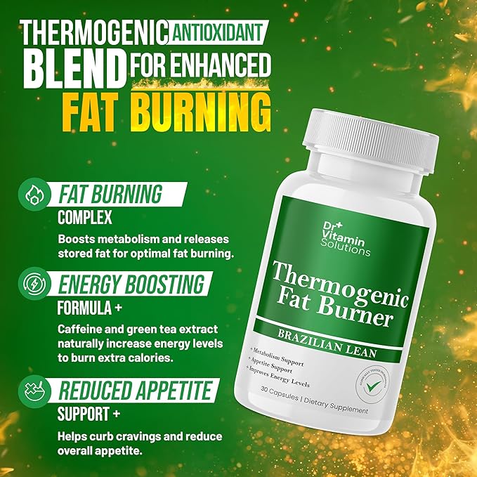 DR VITAMIN SOLUTIONS Thermogenic Fat Burner for Women and Men - Appetite Suppressant for Weight Loss - Includes Green Tea Extracts for Bloat Relief - Metabolism Booster - 30 Weight Loss Pills