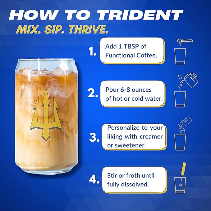 Trident Functional Mushroom Coffee | Cold Brew Coffee, MCT Oil, Lion's Mane, Reishi, Cacao, L-Theanine, Electrolytes | Better Focus, Energy, Brain Health & Low Acid | Adaptogen Coffee | 30 Servings