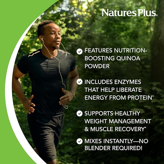 Natures Plus Organic Pea Protein - 1.1 lbs, Vegan Drink Powder - High Energy Protein Powder, Hunger Suppressant, Muscle Builder, Promotes Heart Health - Non-GMO, Vegetarian, Gluten-Free - 25 Servings