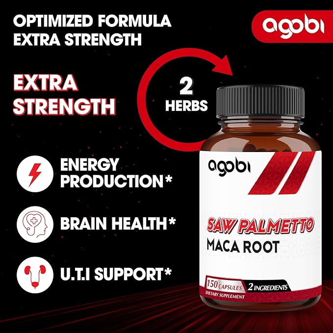 agobi Saw Palmetto Supplement with Maca Root - High Extract Support for Hair Health, Restful Mood, Immune System & Energy Production - 150 Veggie Capsules