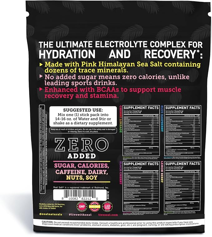 Enhanced Electrolyte Powder Stick Packs (Variety Pack - 20 Packets) w 0 Sugar +BCAAs +B-Vitamins Electrolyte Supplement w Potassium Zinc & Magnesium for Hydration - Keto Electrolytes