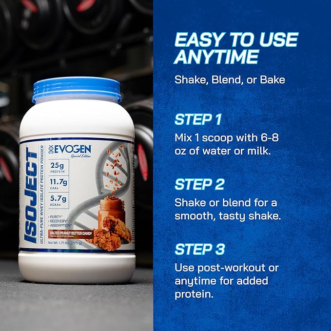 Evogen Isoject - Whey Protein Isolate | Ultra-Pure Whey Protein Powder with Ignitor Enzymes, BCAAs, and EAAs | Enhanced Absorption & Recovery | Salted Peanut Butter Candy | 25 Servings