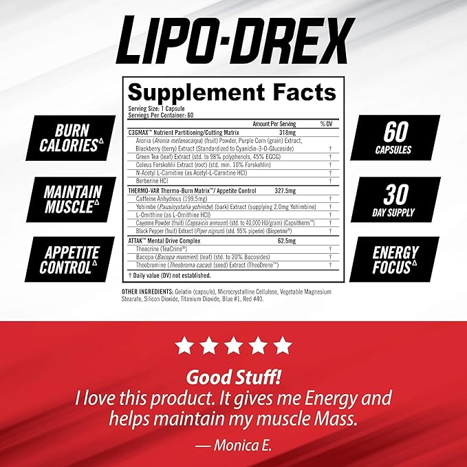 iSatori Lipo-Drex Fat Loss Thermogenic Formula - Fast Acting Weight Loss -Appetite Suppressant (60 Capsules) L-Carnitine Liquid Fat Burner and Metabolism Activator- Mixed Berry (32 Servings)