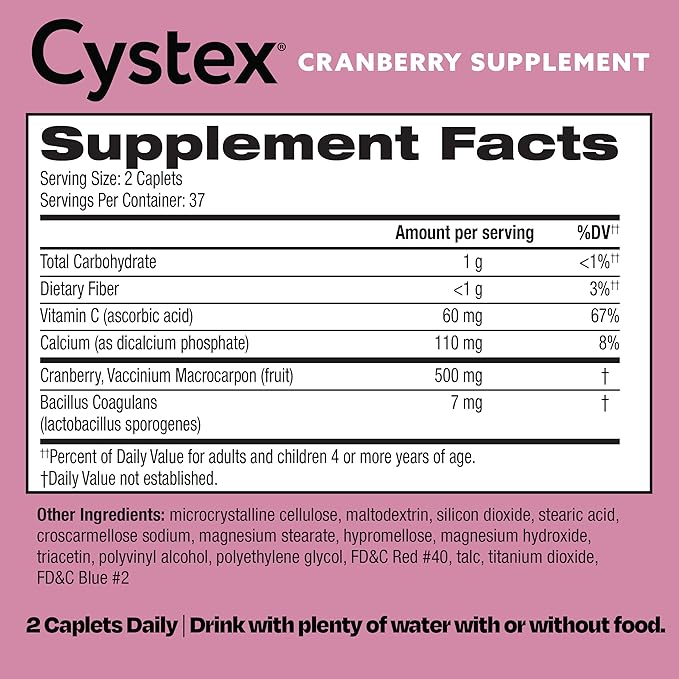 Cystex Cranberry Urinary Health Supplement – 3-in-1 UTI Protection with Probiotics, Prebiotics & Vitamin C – Supports Vaginal pH, Yeast Balance & Urinary Health – Fast-Acting, Sugar-Free, (75 Count)