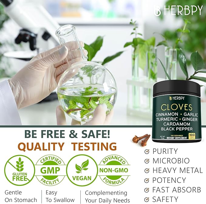 7in1 Clove Supplement Rich in Vitamins & Minerals Supports Digestion, Immune & Heart Health with Cinnamon, Turmeric, Ginger, Cardamom, Garlic & Black Pepper - 100 Vegan Capsules