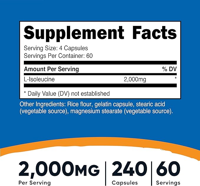 Nutricost L-Isoleucine 2000mg Per Serving, 240 Capsules Per Bottle (2 Bottles)