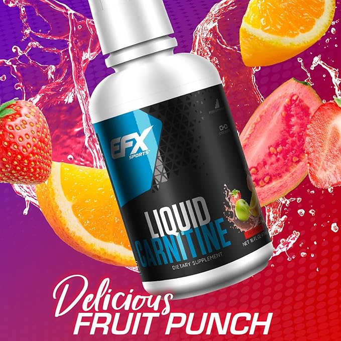 EFX Sports L-Carnitine Liquid 1500mg, Improve Performance and Strength, Vitamin B5 (31 Servings, Fruit Punch)