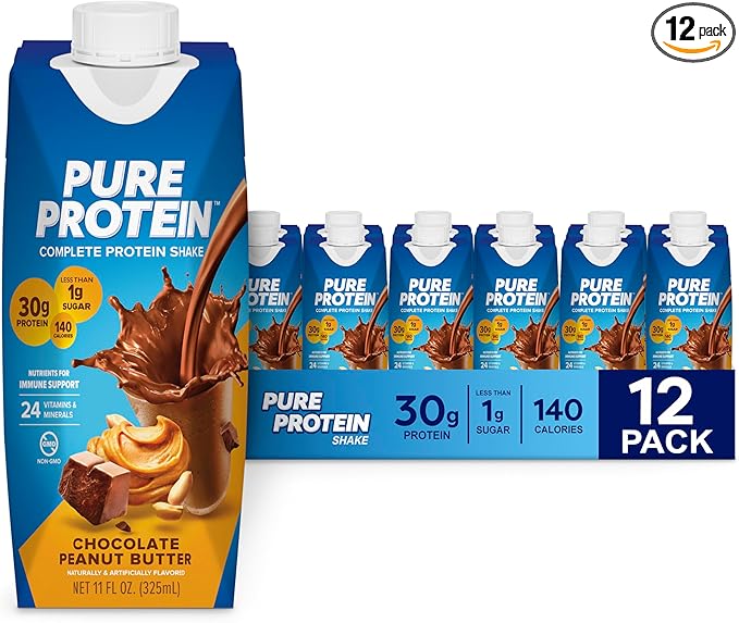 Pure Protein Chocolate Peanut Butter,Ready to Drink and Keto-Friendly, Vitamins A, C, D, and E Plus Zinc to Support Immune Health, 11 Oz, 12 Count (Packaging may vary)