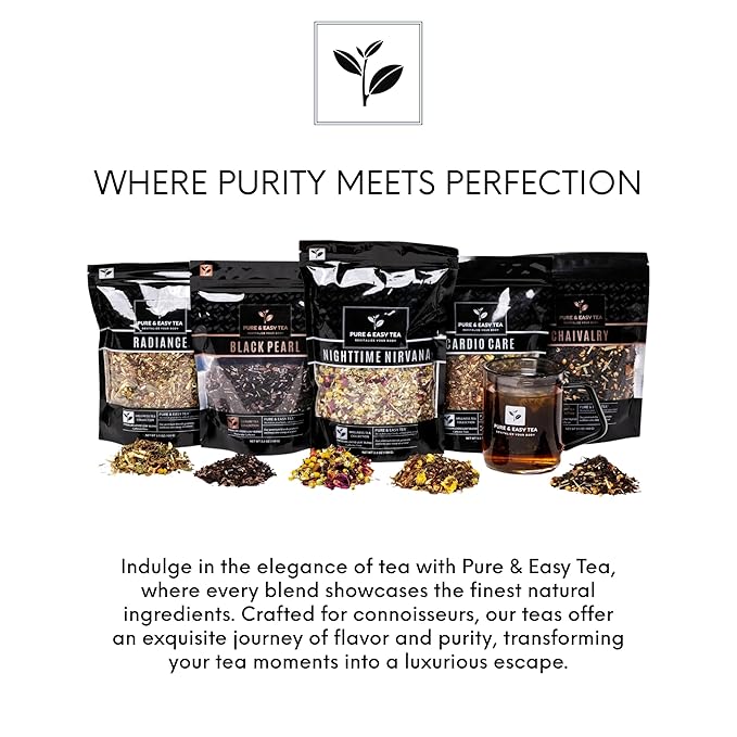 Pure And Easy Tea, Nighttime Nirvana, Natural Sleep & Relaxation Tea, Caffeine-Free Loose Leaf Blend with Chamomile, Lavender & Lemon Balm, Premium Wellness Tea, 30-Day Supply, 100g