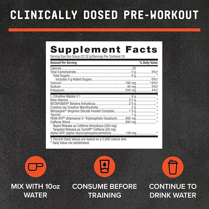 BEYOND RAW LIT Advanced Pre-Workout Formula, Lemon Ice, for Energy, Focus, Endurance, Pumps, with 300mg Rapid and Targeted Release Caffeine, Creatine, Betaine, Beta Alanine, Taurine, 20 Servings