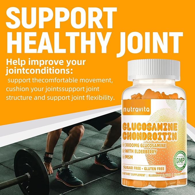 Glucosamine Chondroitin Gummies with MSM & Elderberry Extra Strength - Joint Support, Antioxidant Immune Support Supplement for Adults, Men & Women.60 Orange Chews