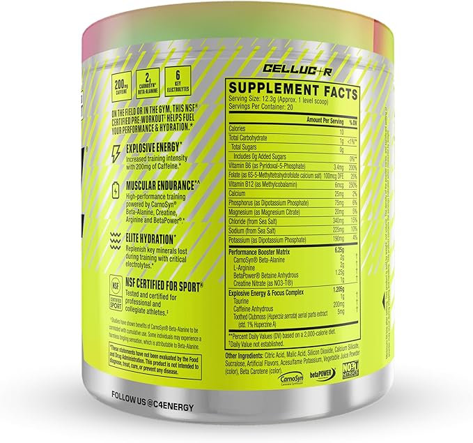 Cellucor C4 Sport Pre Workout Powder - NSF Certified for Sport - Elite Hydration - 200mg Caffeine + Creatine + Beta-Alanine - Electrolytes and Energy Supplement - Watermelon, 20 Servings