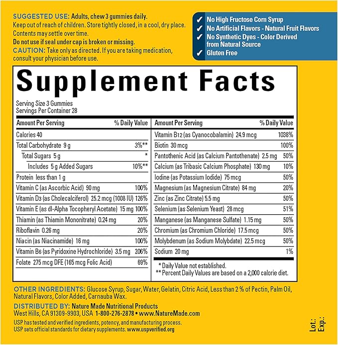 Nature Made Advanced Multivitamin Gummies 50 + for Him with Magnesium Citrate, Vitamin D3, Zinc and All 8 B Vitamins, Multivitamin for Men, 84 Gummies, 28 Day Supply