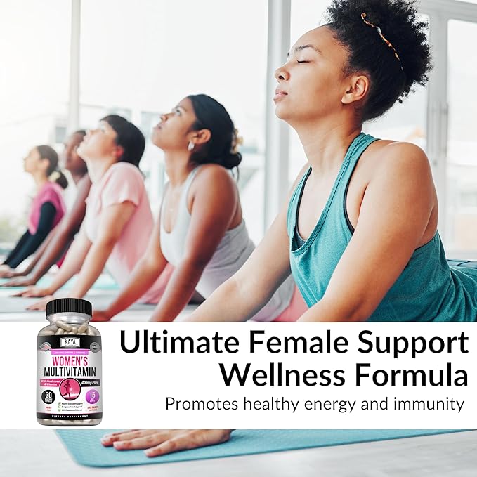Kaya Naturals Women's Multivitamin, Overall Healthy Antioxidant, and Immune Support, Vitamins A, D, C, E, Biotin, Folic Acid, & Multi-Mineral, Energy & Metabolism Vitamin Supplement 30 Count