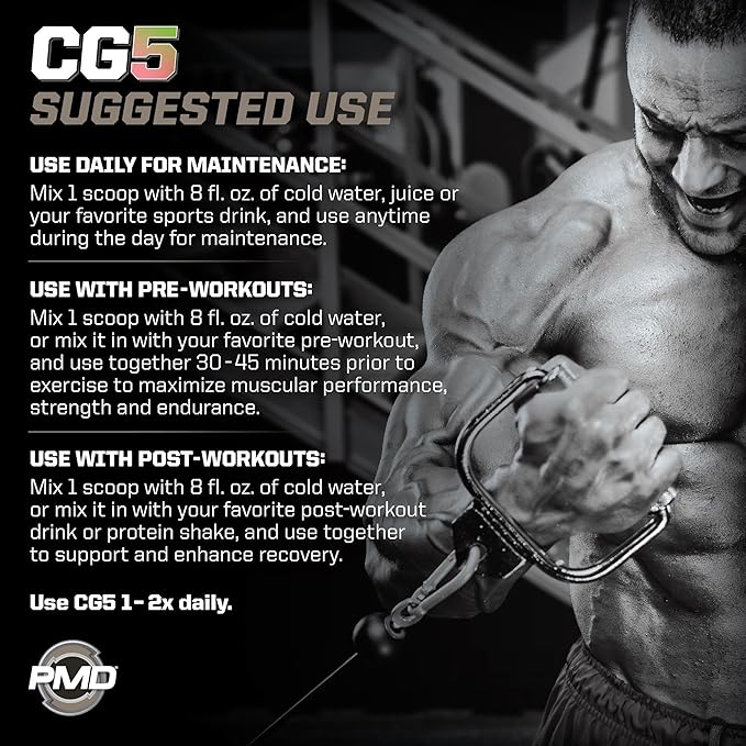 PMD Sports CG5 Premium Creatine & L Glutamine Powder, Power Recovery, Build Lean Muscle, Increase Workout Performance, Maximum Strength Pre Workout & Post Workout, Strawberry Watermelon, 30 Servings