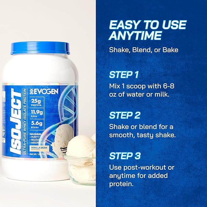 Evogen Isoject - Whey Protein Isolate | Ultra-Pure Whey Protein Powder with Ignitor Enzymes, BCAAs, and EAAs | Enhanced Absorption & Recovery | Vanilla Bean | 25 Servings