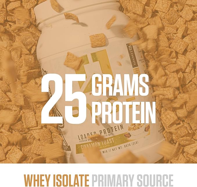 Ryse Loaded Protein Powder - Cinnamon Toast - 25g Whey Protein Isolate & Concentrate with Prebiotic Fiber & MCTs - Low Carb, Low Sugar, Digestive-Friendly - 20 Servings / 1.5 lb Tub