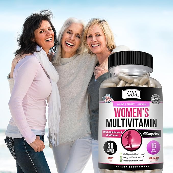 Kaya Naturals Women's Multivitamin, Overall Healthy Antioxidant, and Immune Support, Vitamins A, D, C, E, Biotin, Folic Acid, & Multi-Mineral, Energy & Metabolism Vitamin Supplement 30 Count